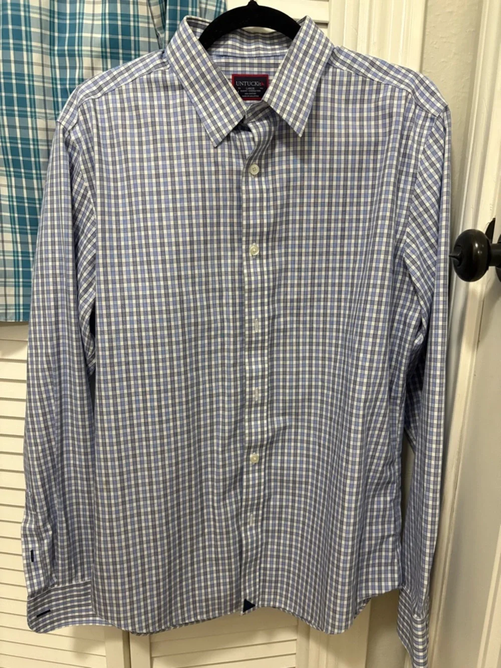 UNTUCKit Teal Plaid & Light Blue Check Men’s Button-Down Shirts (Pair) - Picture 5 of 5